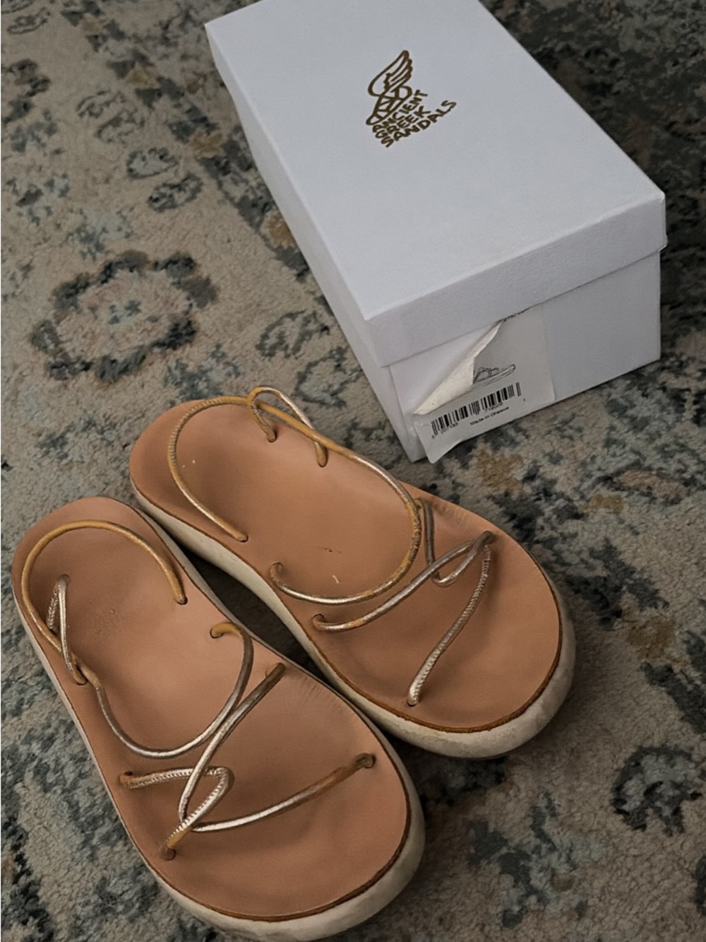 Ancient Greek Sandals Taxidi Comfort Sandals with Metallic Straps